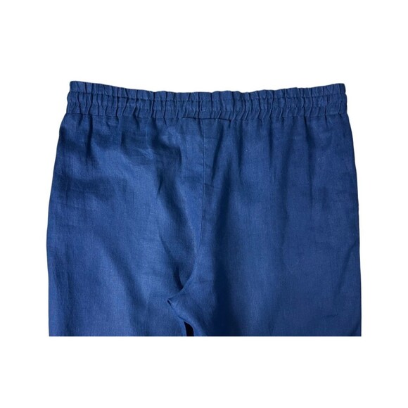 Lands' End Wide Leg Linen Pants Size M (10-12) High Waist Blue Embroidered Hem - Picture 3 of 11